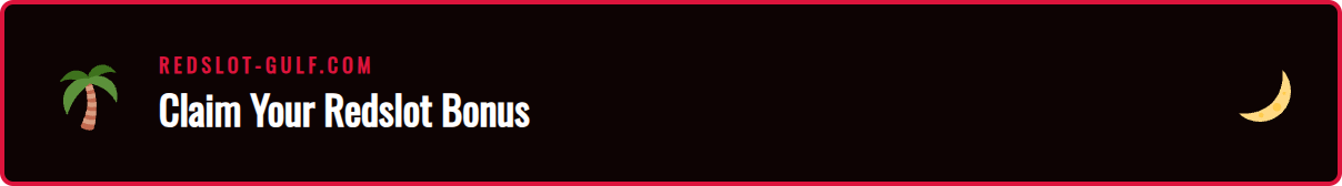 A banner showing the Redslot sports bonus offer with football and motorsport imagery, targeted at GCC players.
